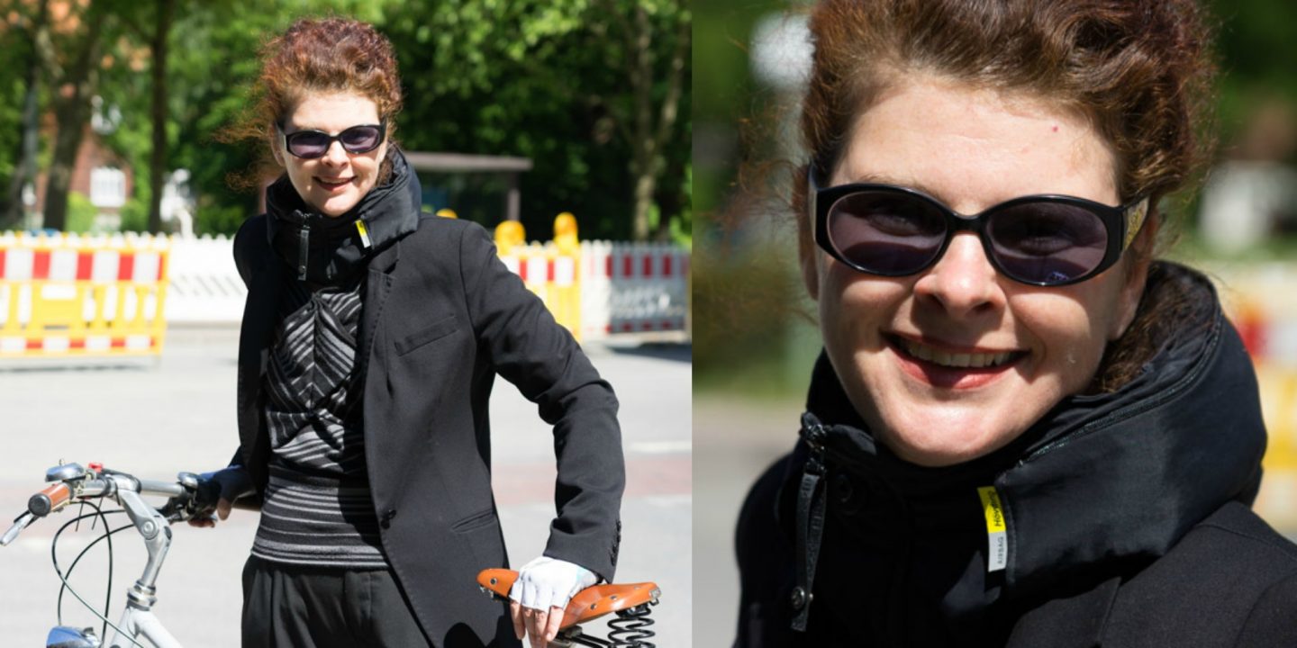 Modedesignerin Suncana Dulic mit ihrem Hövding Fahrrad-Airbag